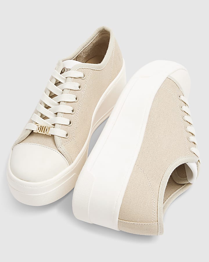 Cream Canvas Lace Up Trainers