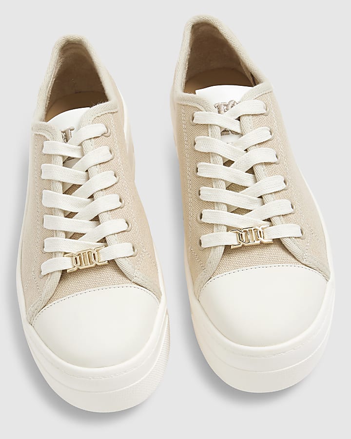 Cream Canvas Lace Up Trainers
