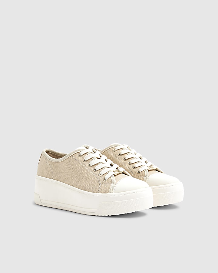 Cream Canvas Lace Up Trainers