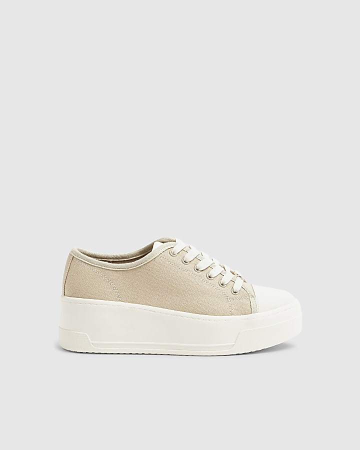 Cream Canvas Lace Up Trainers