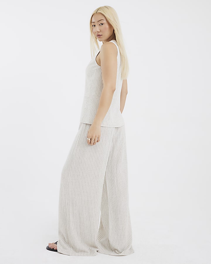 Stone Stripe Linen Blend Wide Leg Trousers