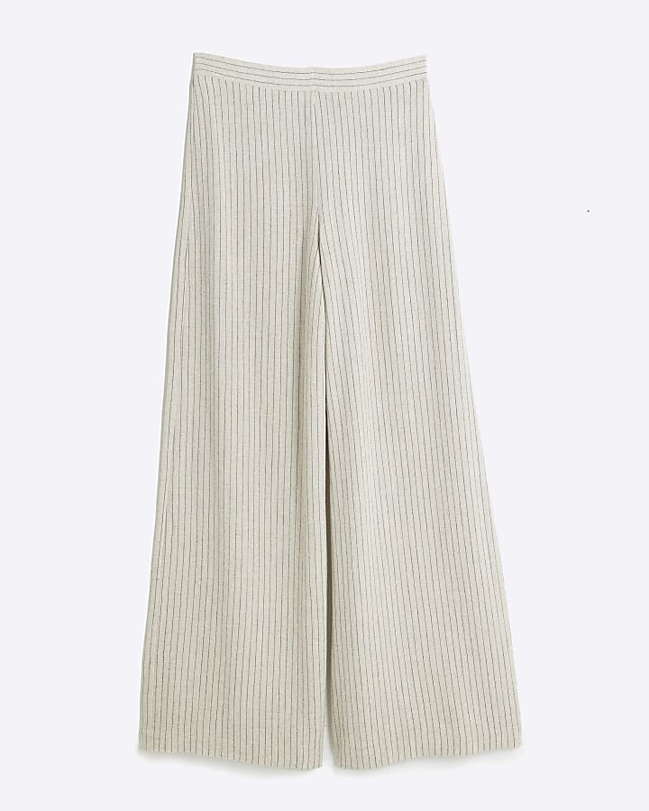 Stone Stripe Linen Blend Wide Leg Trousers