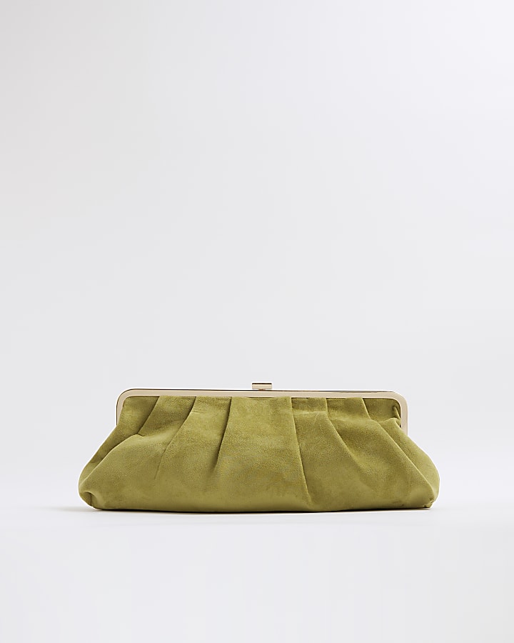 Green Faux Suede Oversized Clutch