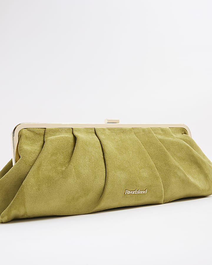 Green Faux Suede Oversized Clutch