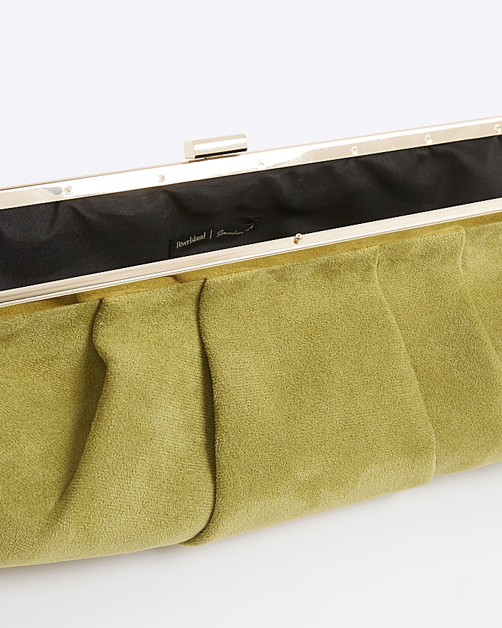 Green Faux Suede Oversized Clutch