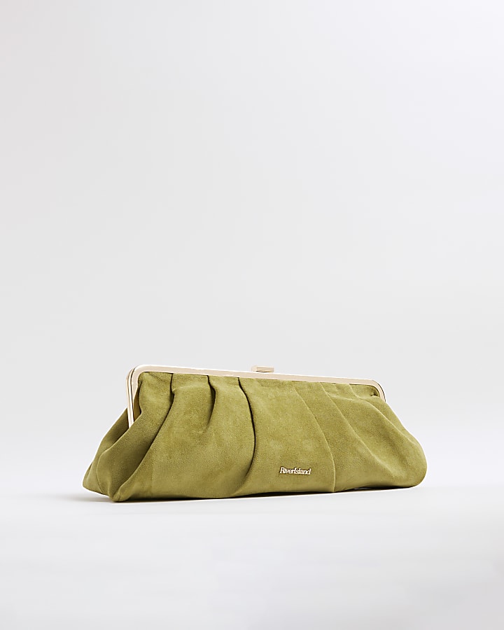 Green Faux Suede Oversized Clutch