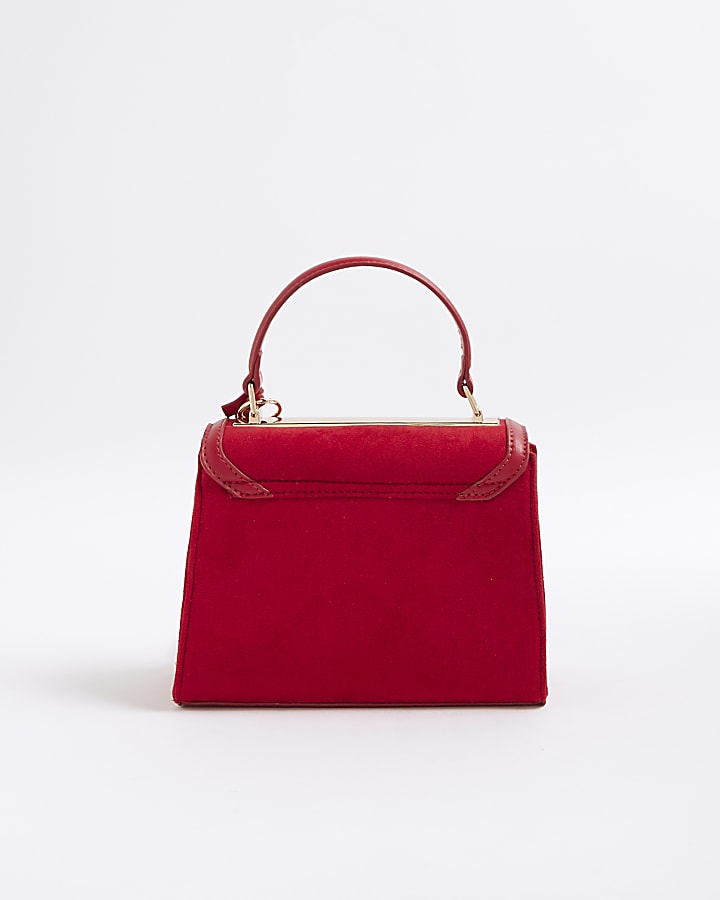 Red Faux Suede Mini Cross Body Tote Bag