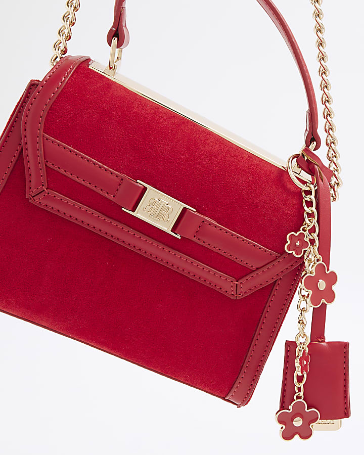 Red Faux Suede Mini Cross Body Tote Bag