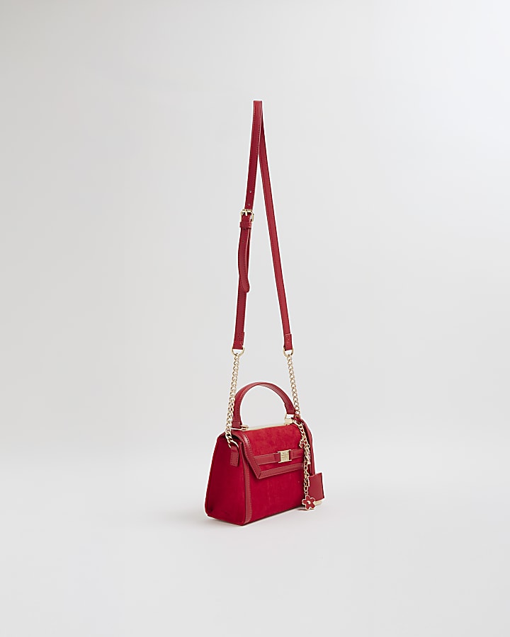Red Faux Suede Mini Cross Body Tote Bag