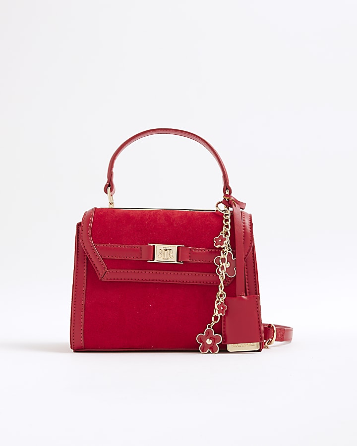 Red Faux Suede Mini Cross Body Tote Bag