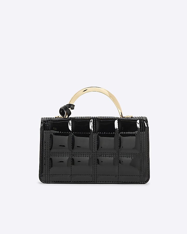 Black Metal Handle Quilted Tote Bag