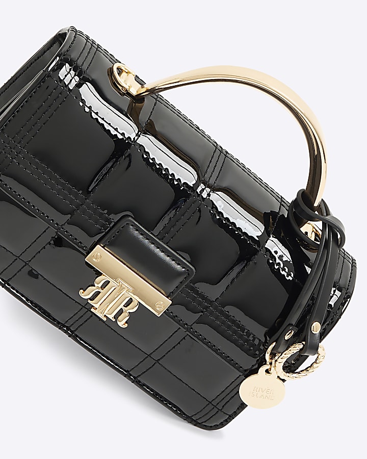 Black Metal Handle Quilted Tote Bag