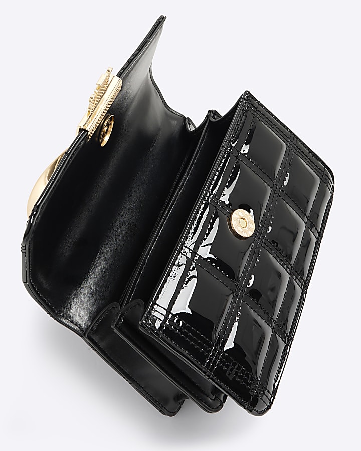Black Metal Handle Quilted Tote Bag