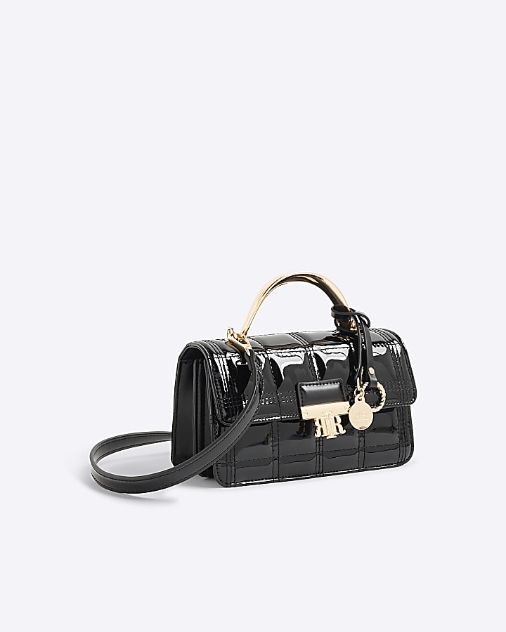 Black Metal Handle Quilted Tote Bag