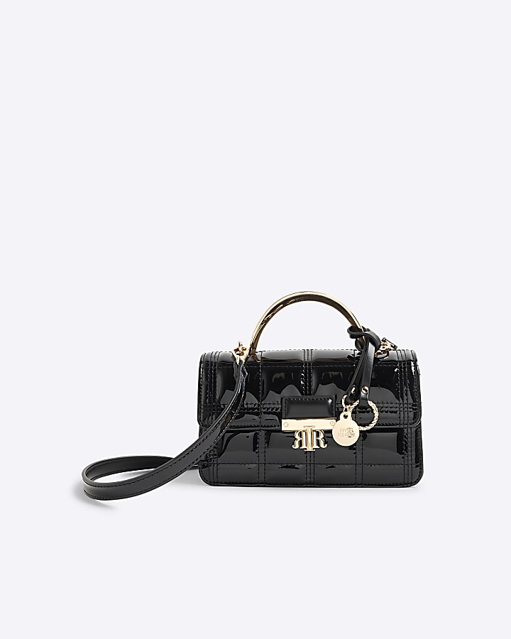 Black Metal Handle Quilted Tote Bag