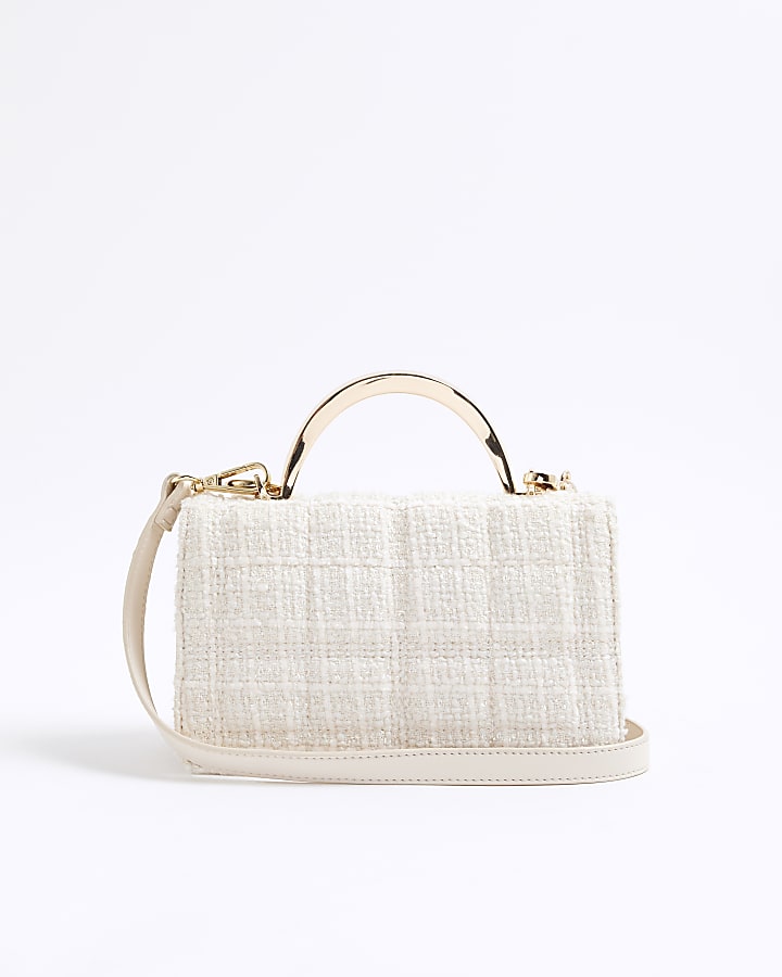 Cream Metal Handle Quilted Tote