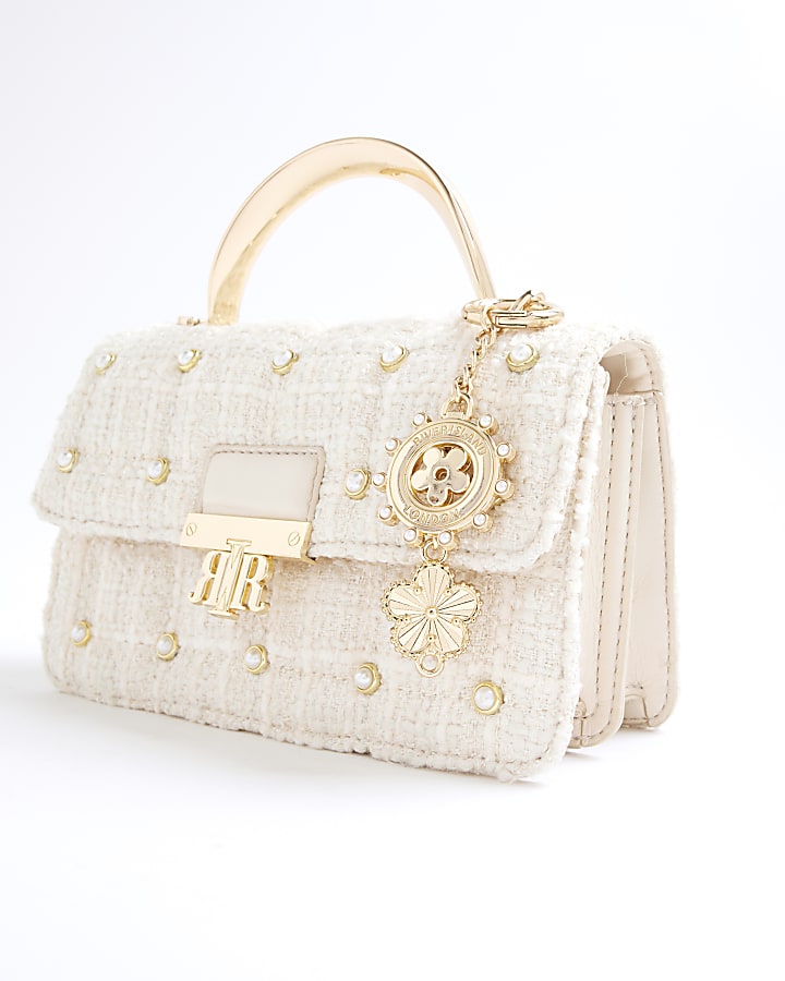 Cream Metal Handle Quilted Tote