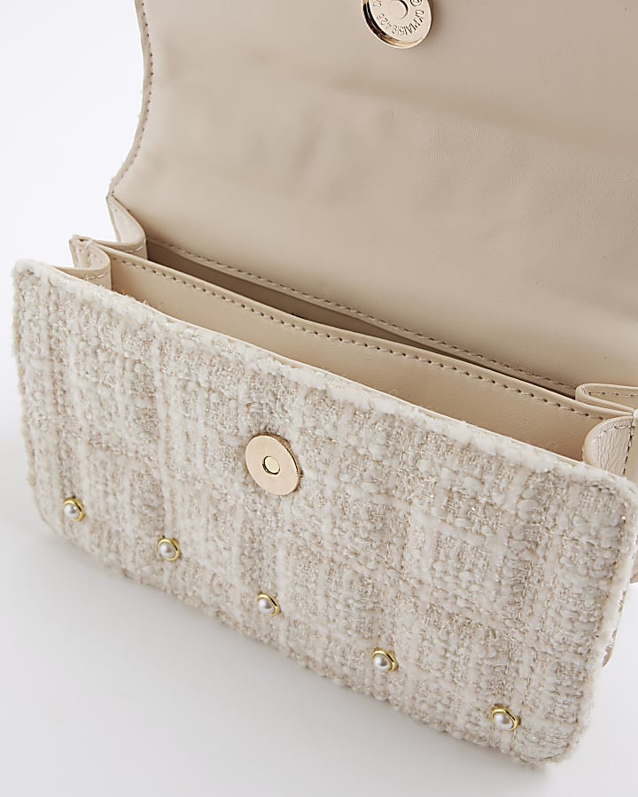 Cream Metal Handle Quilted Tote