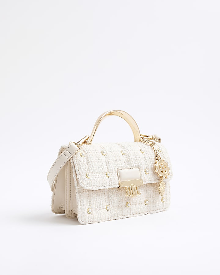 Cream Metal Handle Quilted Tote