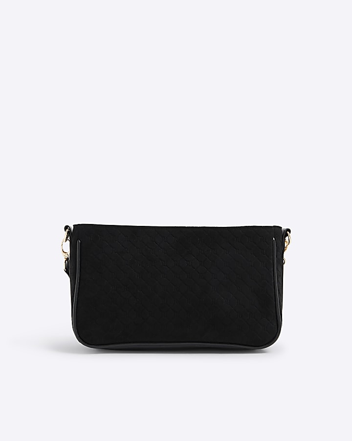 Black Monogram Faux Suede Cross Body Bag
