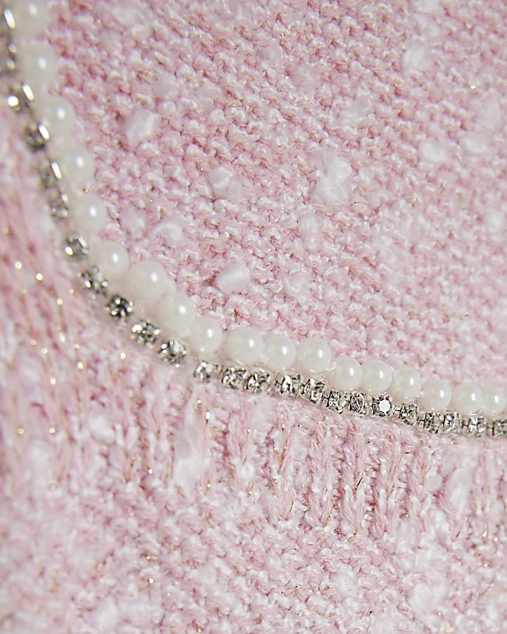 Pink Boucle Embellished Trim Vest