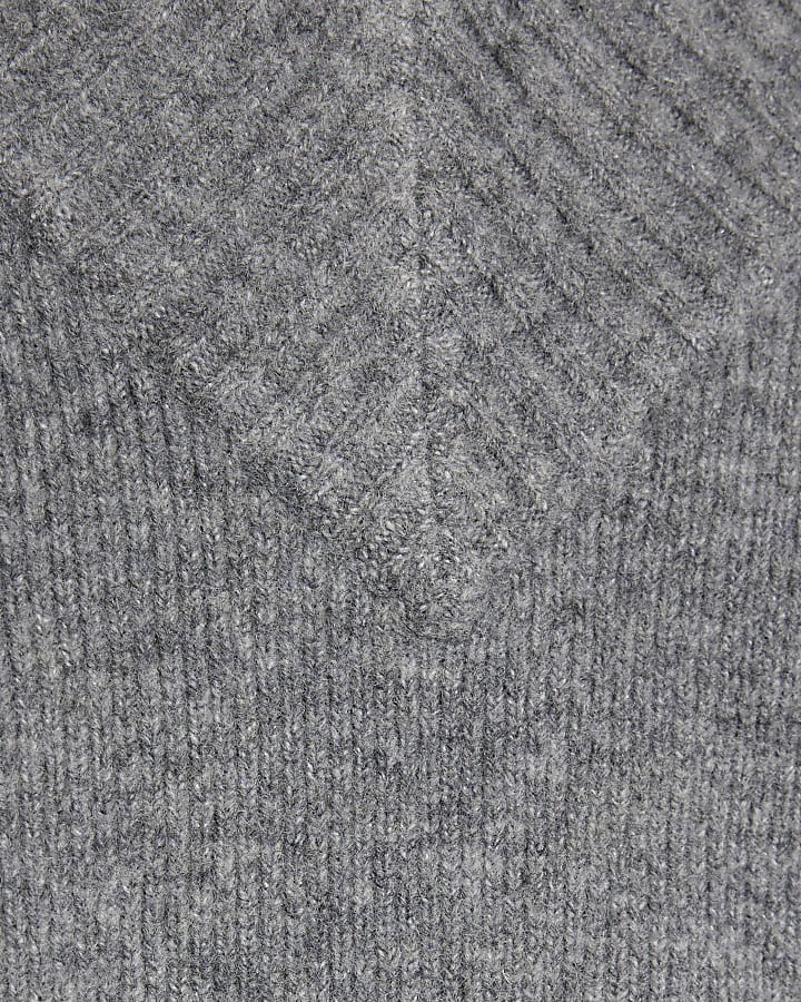 Grey Knitted V Neck Jumper