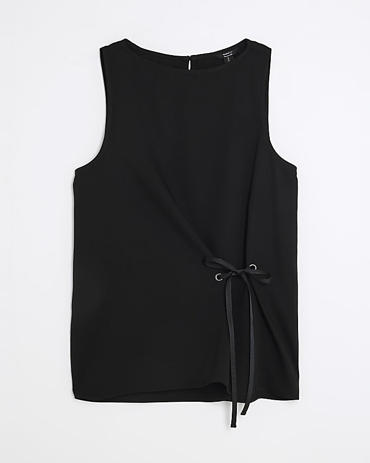 Black Tie Front Vest Top