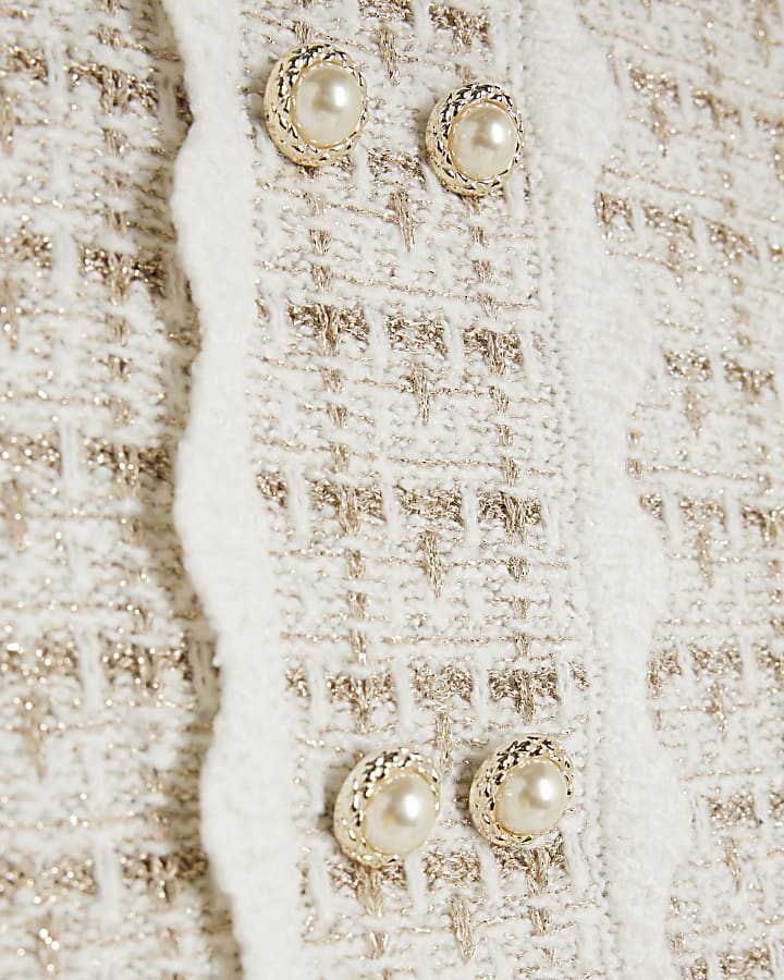Cream Boucle Button Detail Collared Top
