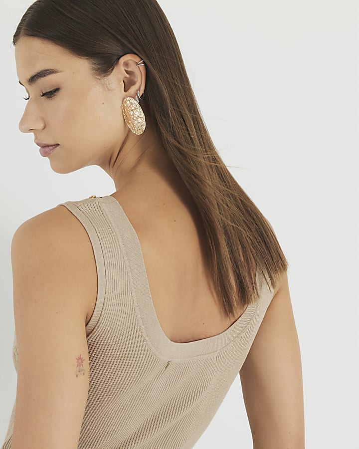 Brown Sleeveless Chain Detail Vest Top