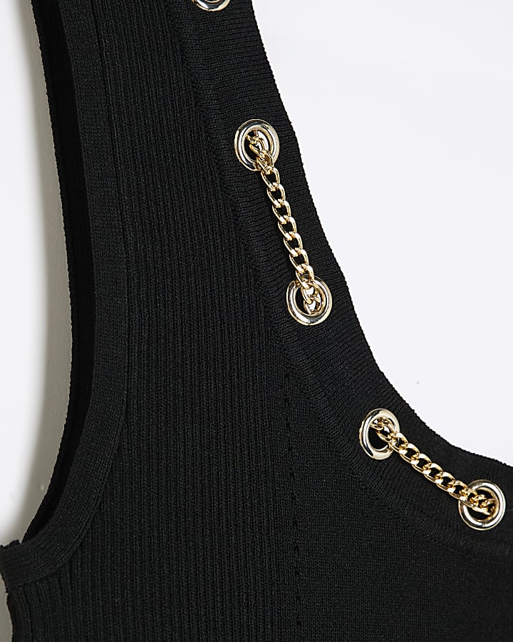 Black Sleeveless Chain Detail Vest Top