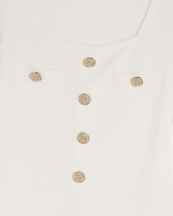 White Knitted Long Sleeve Peplum Top
