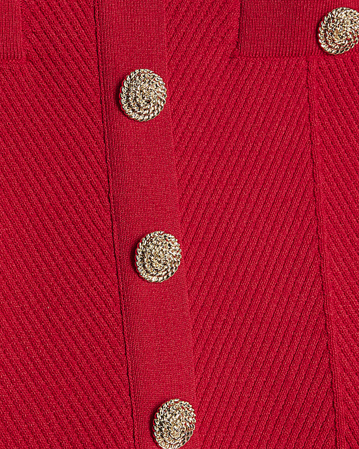 Red Knitted Long Sleeve Peplum Top