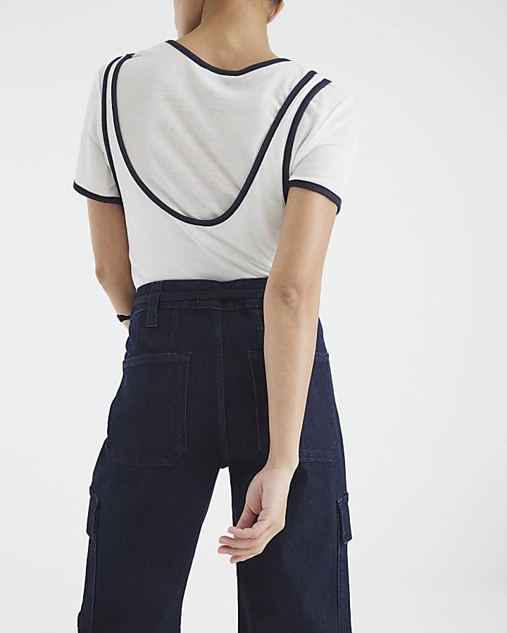 Petite Blue High Rise Relaxed Flare Jeans