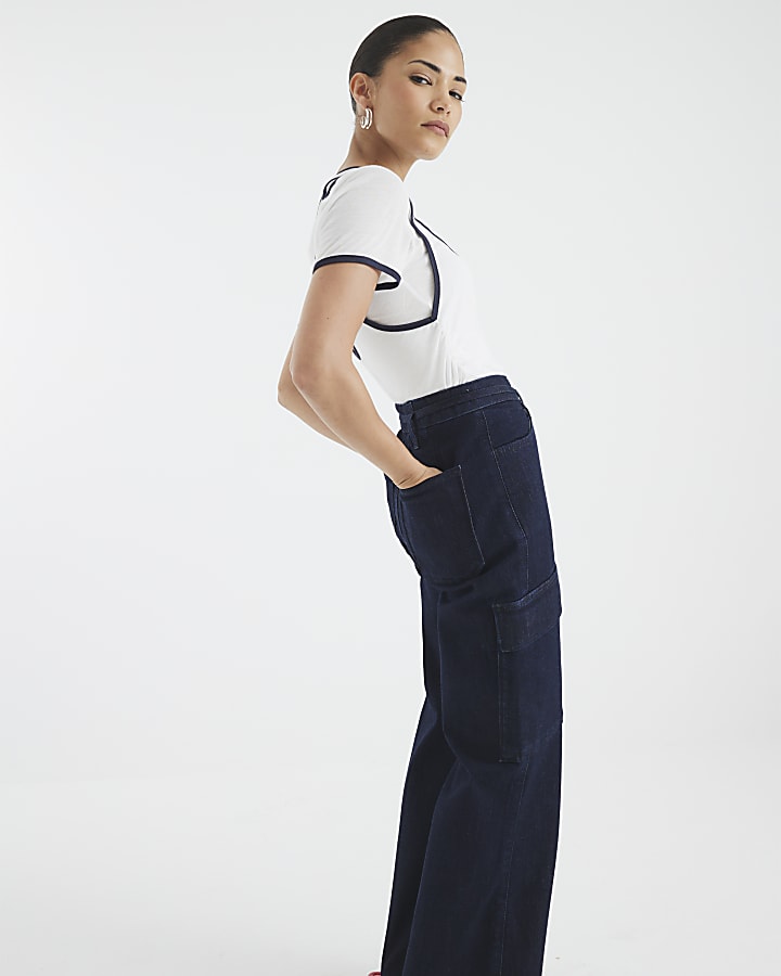 Petite Blue High Rise Relaxed Flare Jeans
