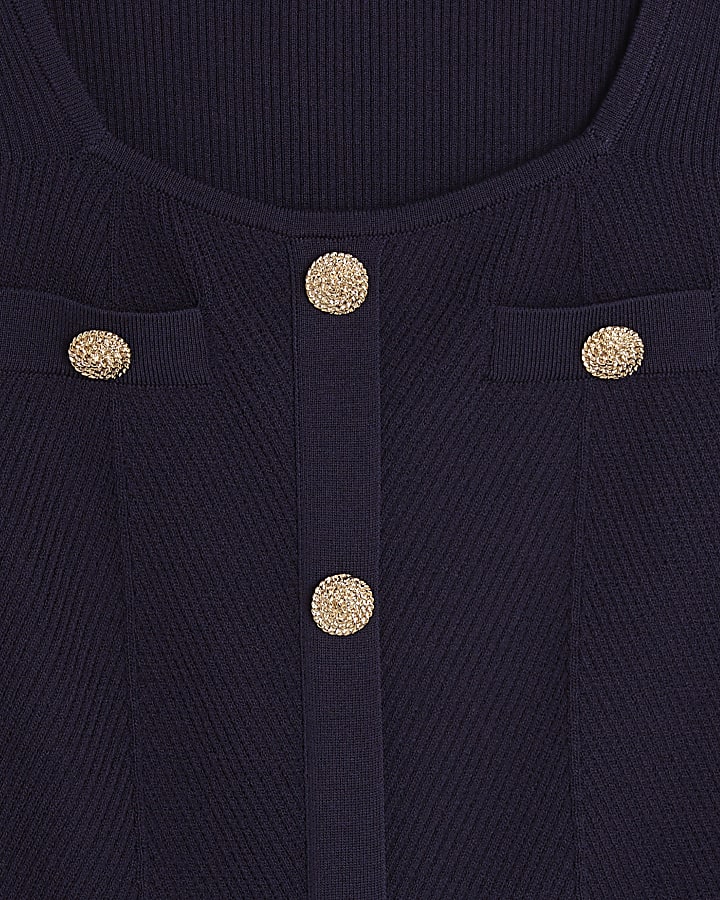 Navy Knitted Long Sleeve Peplum Mini Dress
