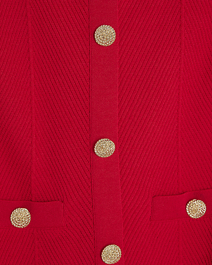 Red Knitted Long Sleeve Peplum Mini Dress