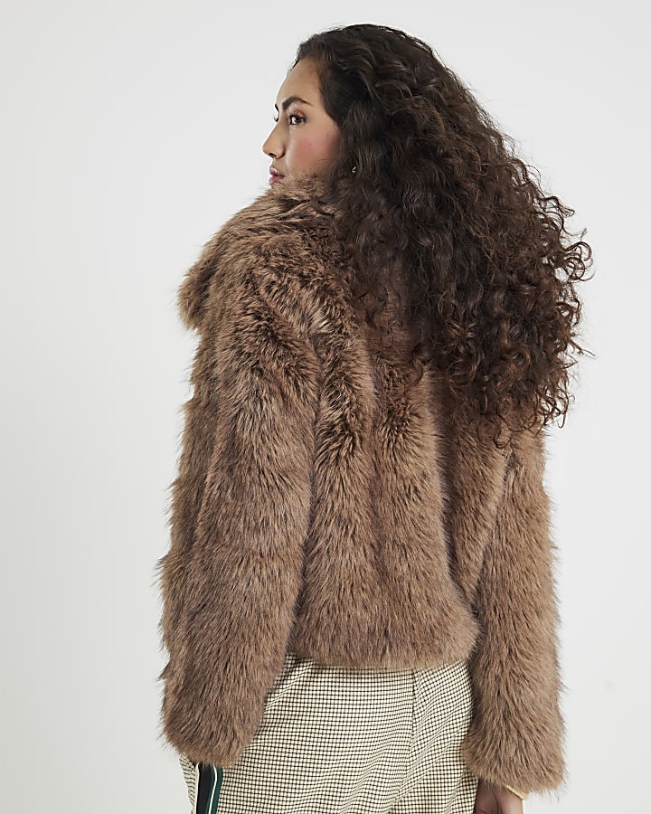 Brown Faux Fur Collared Jacket