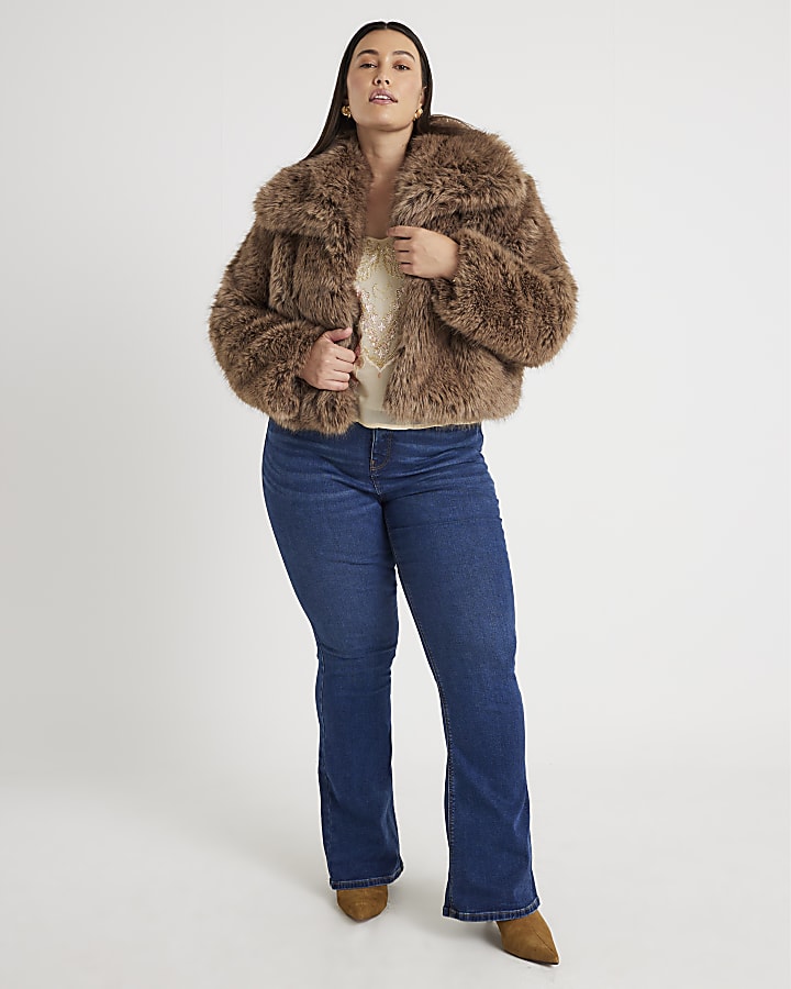 Brown Faux Fur Collared Jacket