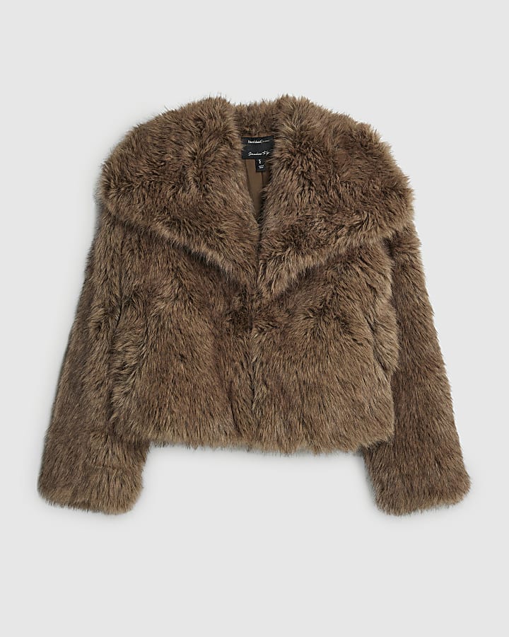 Brown Faux Fur Collared Jacket