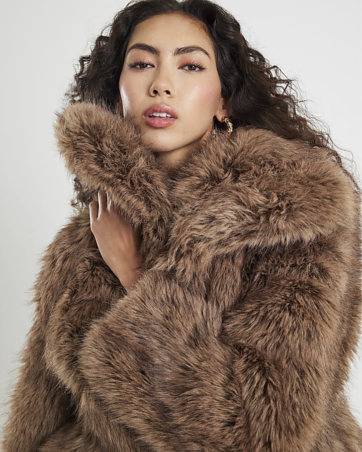 Brown Faux Fur Collared Jacket