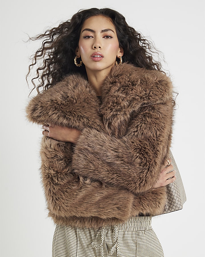 Brown Faux Fur Collared Jacket