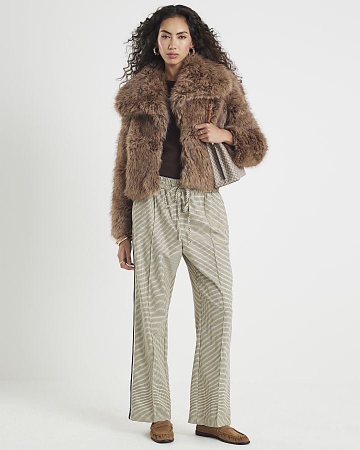 Brown Faux Fur Collared Jacket