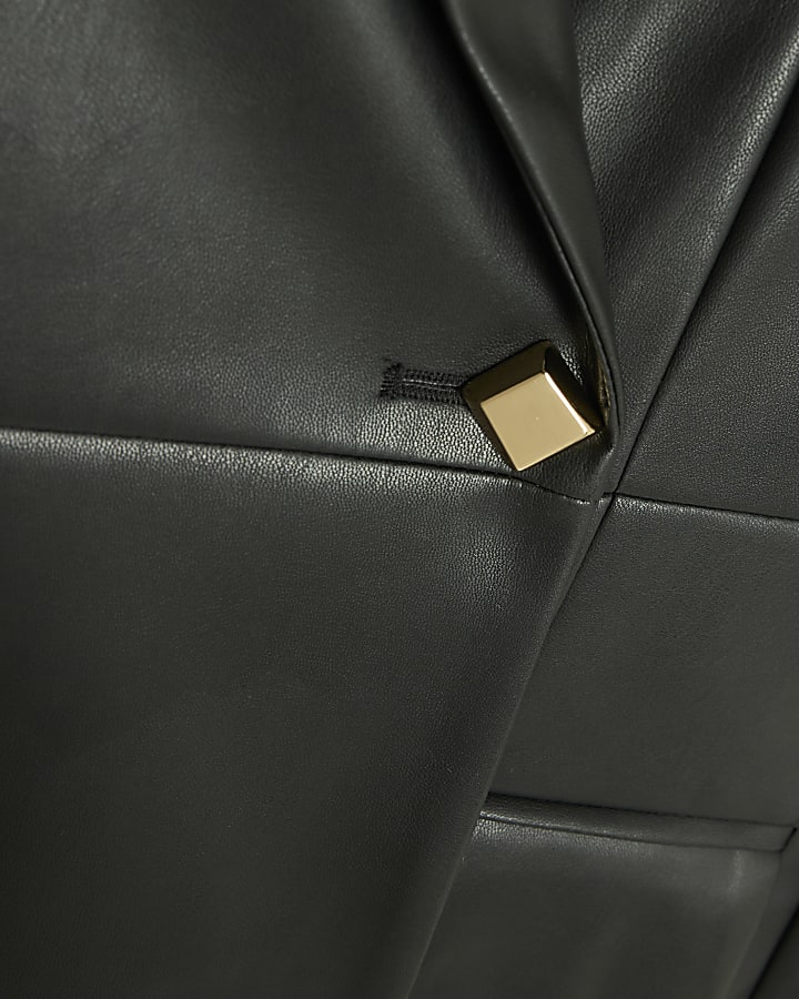 Black Faux Leather Fitted Blazer