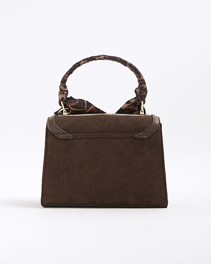 Brown Faux Suede Mini Cross Body Tote Bag