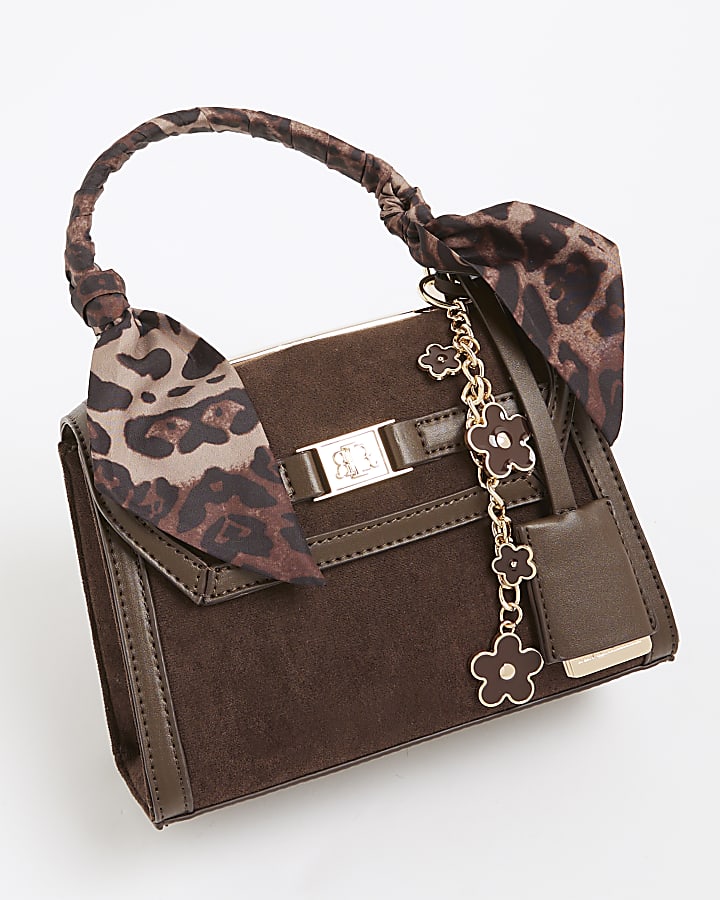Brown Faux Suede Mini Cross Body Tote Bag