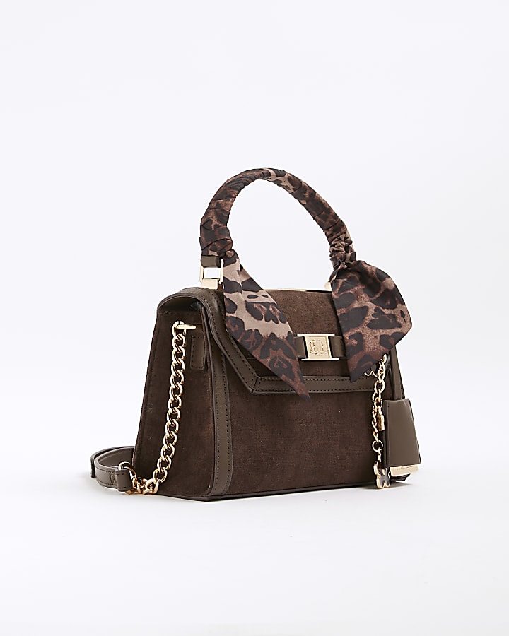 Brown Faux Suede Mini Cross Body Tote Bag