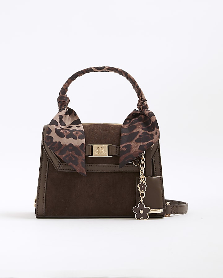 Brown Faux Suede Mini Cross Body Tote Bag