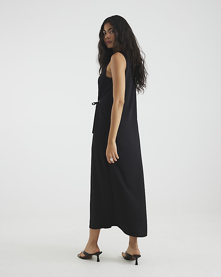 Black Tie Front Midi Dress
