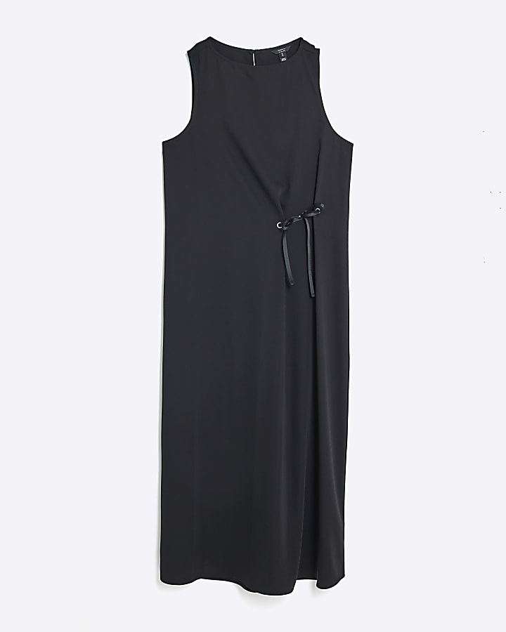 Black Tie Front Midi Dress