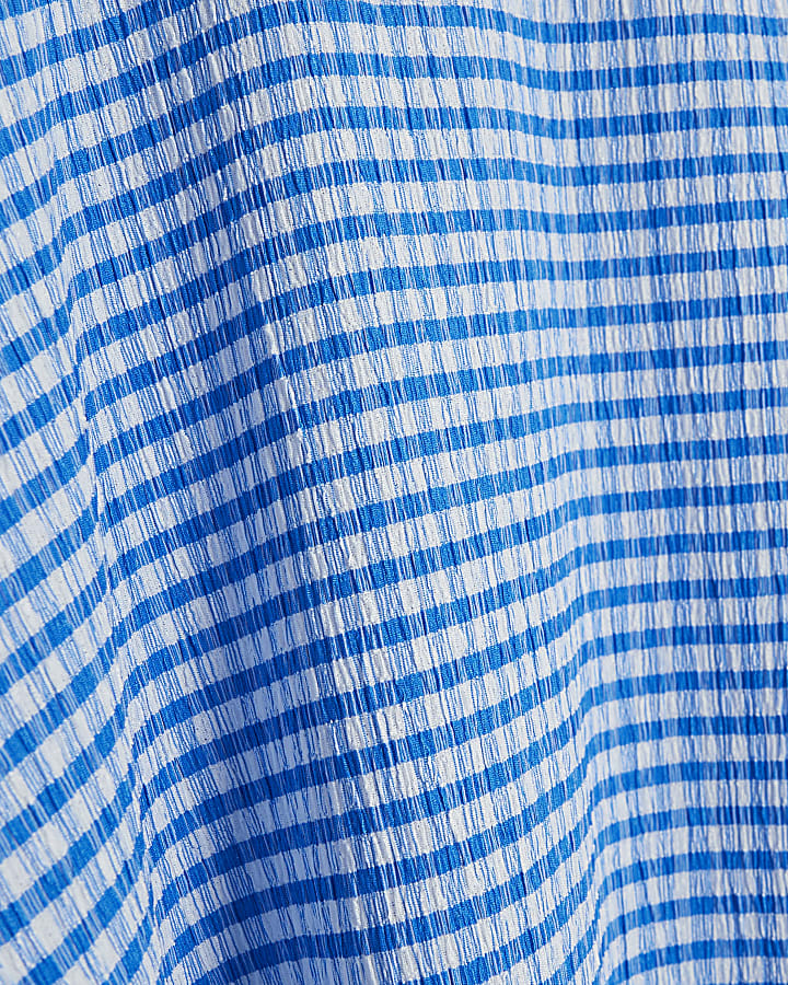 Blue Sleeveless Gingham Mini Dress